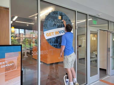 UTK Student Engagement Vinyl Window Sign Installation